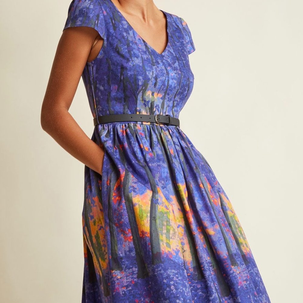 Modcloth Frondescent Fete Dress in Dusk Thicket L